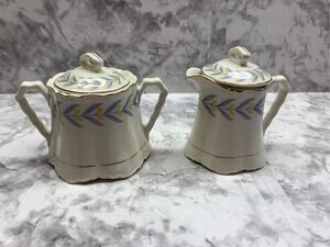 Vintage WS George Radisson Sugar Bowl & Creamer - YellowTulips w/blue leaves